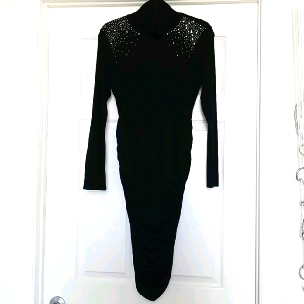 Black rhinestone turtleneck sweater dress